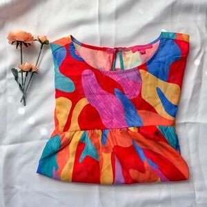 Flying Tomato Shining Garden Woven Top Multicolor Abstract Blouse Size L